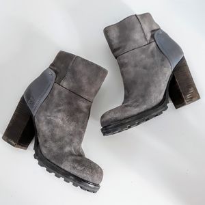 Sam Edelman Gray Suede Mid Calf Block Heel Boots